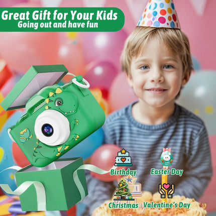 Kids Camera 1080HD Children Digital Camera for Kids with Silicone Protective Case Dinosaur Toy Camera Birthday Gift Boy Ages 3-6
