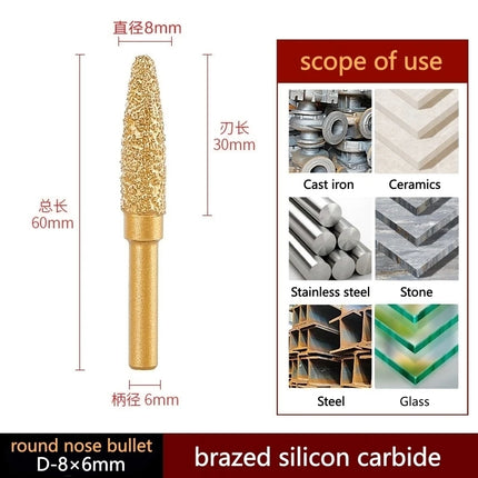 6mm Shank Brazed Diamond Grinding and Polishing Head for Cast Iron Stone Marble Tile - Deburring Metal Processing  Carve
