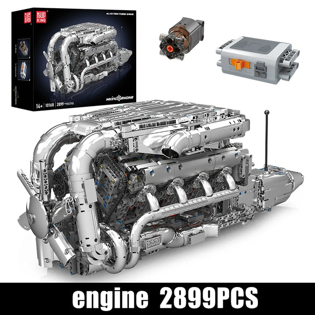 Mould King 10168 Technical Car Engine Toys The V8 Tmin-Turbo Engine Building Block Assembly Engine Brick Set Kids Christmas Gift