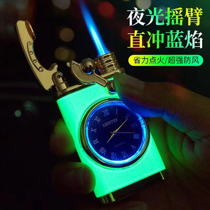 Creative Real Watch Metal Rocker Arm Butane Gas Torch Lighter Windproof Double Jet Flame Cigar Lighters Smoking Gadgets For Men