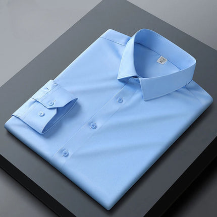 Men's Business Casual Long-Sleeved Shirt, Orange, Non-Ironing, Wrinkle-Resistant, Elastic, Solid Color, New Style