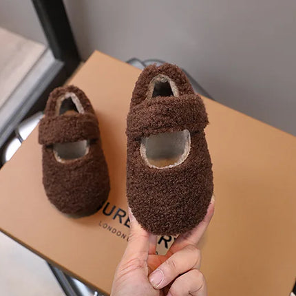 Children Fur Shoes 2024 Winter Kids Warm Plush Shoes For Girl Flat Loafers Moccasins Girls Casual Shoes Khaki, Beige