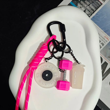 Dopamine Fitness Series Pendant D-shaped Buckle Detachable Barbell Plates Key Chain Bag Charm Creative Large Dumbbells Keyring