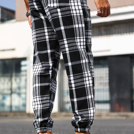 Men's Plaid Print Cuffed Casual Trousers Comfortable Sleepwear Pajamas Pants for Relaxed Style