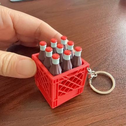 3D Printed Soda Crate Clicker Keychain Funny Plastic Drink Carrier Keyring Lifelike Novelty Squeeze Fidget Backpack Pendant