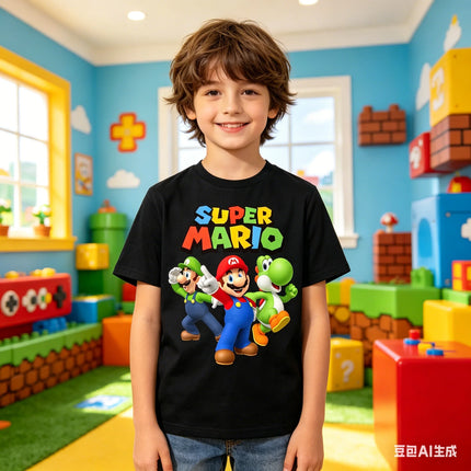 Super Mario & Luigi & Yoshi graphic unisex kids T-shirt,2026 summer New Men vintage fashion O-neck Japanese Harajuku T-shirt