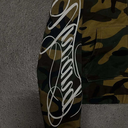 Men's and women's spring printed line American high street hooded camouflage cardigan, hoodie, pullover