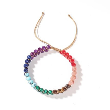 7 Chakras Natural Stone Anklet For Women Symbolize Happiness And Good Luck Crystal Braided Rope Ankle Bracelet Summer Jewelry
