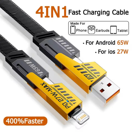 4 in 1 Universal 65W USB-C PD 27W Fast Charging Cable For iPhone 17 16 15 14 13 Pro Max Samsung Xiaomi Redmi POCO Huawei Honor