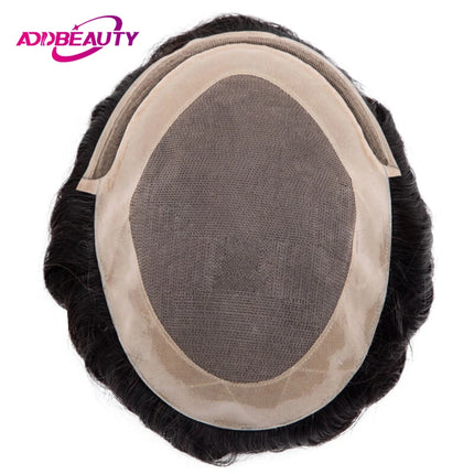 Mono NPU Men's Hairpiece Front Swiss Lace Indian Human Remy Hair Wigs Durable Mono Men's Wigs Natural Wigs Capillary Prosthesis