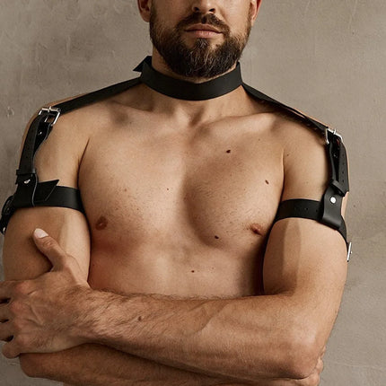 Goth Bdsm Neck Bondage PU Leather Harness Sexy Men Gay Bdsm Belt Erotic Costume Collar Fetish Wear Club Party Sex Accessories