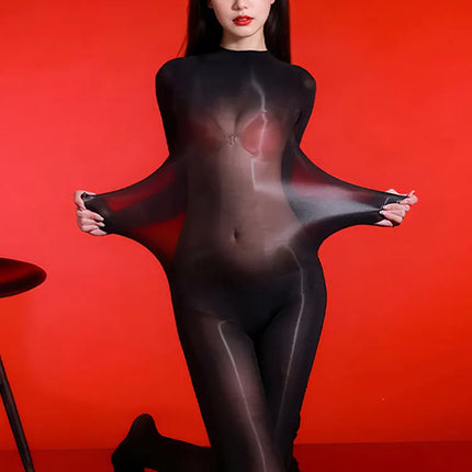 Sexy 5D Bodystocking Women's Oil Shiny Glossy Sheer Bodysuit Ultrathin Seamless Jumpsuit Lady Erotic Tights Clubwear Unitard