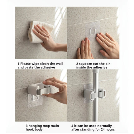Soft Rubber Mop Broom Organizer Self Adhesive Wall Hooks Home Kitchen Bathroom Cleaning Tools Storage Shelf
