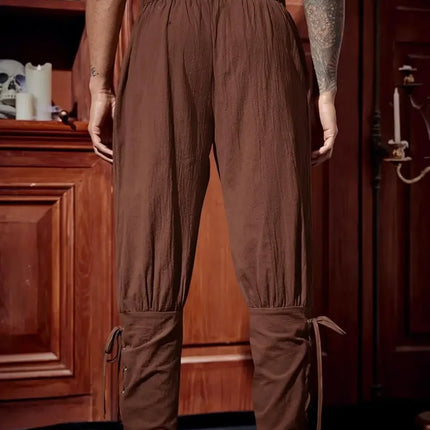 Mens Medieval Ankle Pants Renaissance Viking Pirate Lace Up Tapered Halloween Linen Costume Trousers Cargo Pants