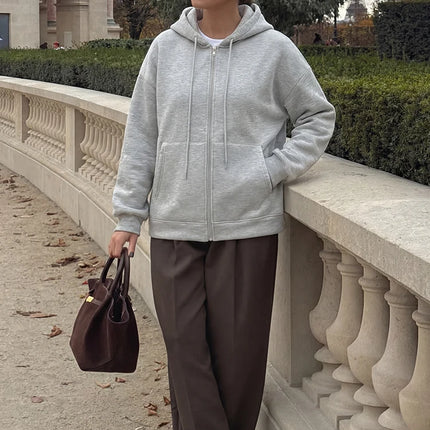 HH 2026 Casual Women's Soild Zipper Hoodie Long Sleeve Big Pocket Zipper Jacket With Hood Female Loose Outerwear Coat Tops