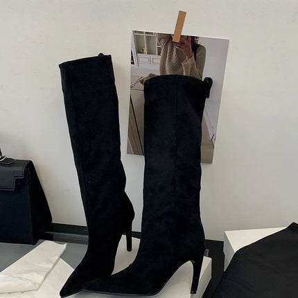 Liyke Autumn Winter Fashion Slim Knee High Boots Women Sexy Pointed Toe Low Thin Heel Shoes Female Long Booties Zapatos De Mujer