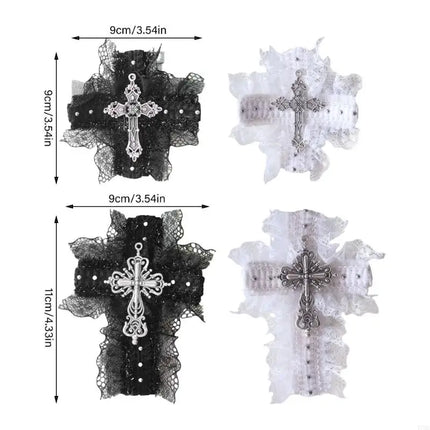 77HE Lace Crosses Hairclip Dark Hair Clip Headwear Crosses Hair Clip Balletcore