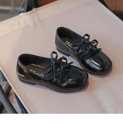 Kids Dance Performance Shoes Square Black Solid Color Girls Princess Shoe with Double Bow 2024 New Girls Leather Shoes Soft Sole