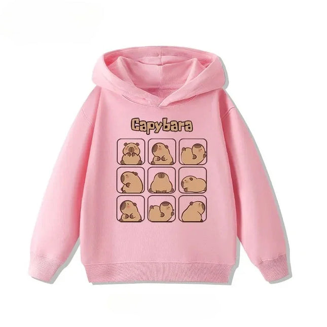 Cartoon Capybara Print Children's Hoodies Casual Fashion Comfortable Cute Boy Girl Hooded Sweatshirt Warm Pullover Autumn Winter