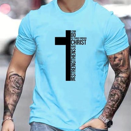 Men's Summer 100% Cotton Fashion Cross Graphic Printed Loose Large Casual Round Neck Short Sleeve T-shirt