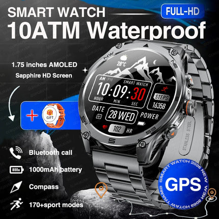 2026 New Built-in GPS Military Smart Watch Compass Barometric Altimeter 10ATM Waterproof Sports 1000mAh Battery Smartwatches Men