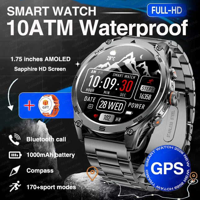 2026 New Built-in GPS Military Smart Watch Compass Barometric Altimeter 10ATM Waterproof Sports 1000mAh Battery Smartwatches Men