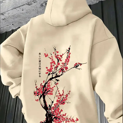 Japan Harajuku Plum Blossom Men Hoodie Sports Casual Fashion POP Y2K Fleeces Autumn Winter Long Sleeve Sweatshirt Top Clothing