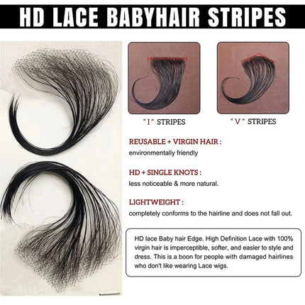 Lace Edges Baby Hair 100%Human Hair Edge for Women Swiss HD Lace Baby Hair Edges Strips Reusable Invisible Lace Hairline Instant