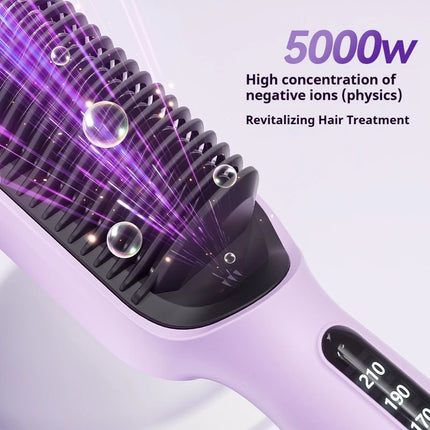 Negative Ion Hair Straightener Brush 2 in 1 Straighten and Curl Anti Frizz3 Temperature Settings for All Hair Types
