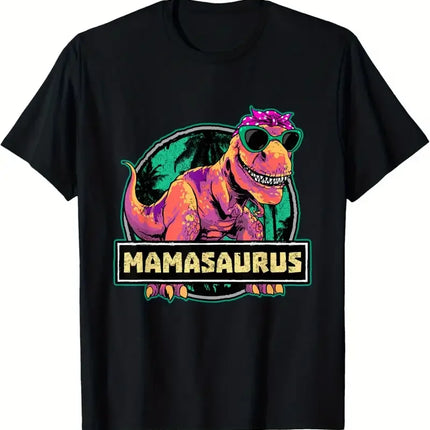 Funny MamaSaurus T-Rex Dinosaur Mom T-Shirt Retro Vintage Tee Soft Crew Neck Short Sleeve Shirt - Mother's Day Gifts for Women