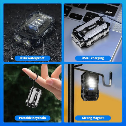 Mini COB Keychain Flashlight,Clip-On Rechargeable EDC Torch Compact Kids' Gift Pocket Light for Hiking Camping Fishing Emergency