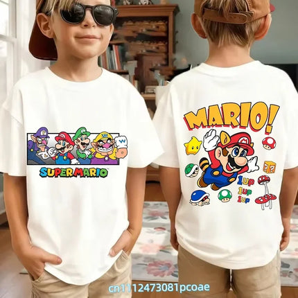 New Super Mario and Luigi Anime Children's Cotton Short-sleeved T-shirt, Cartoon Game Trendy Top for Boys' Casual Short Sleeves.