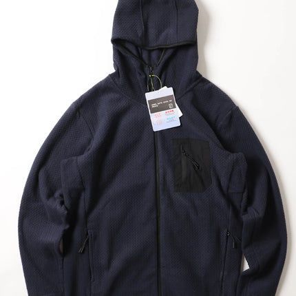 Warm Fleece Outdoor Hooded Open Cardigan Sweatshirt Sporty Casual Wave Patterned Men's Jacket Youth Winter Leisure Wear