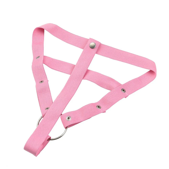 Pink Male Penis Ring Chastity Cage Auxiliary Belt Anti-off Device Elastic Belt Adjustable Underwear Rope Scrotum Ring Sex Toy
