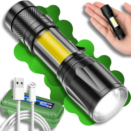 Mini LED Flashlight COB+XPE Portable Torch USB Charging Small Torch Zoomable Focus Lights Tactical Flashlights with Pen Clip