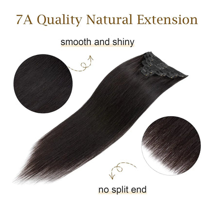 120G/8Pcs Straight Clip Ins 100% Unprocessed Human Hair Extensions Brazilian Remy Virgin Hair Natural Black Full Head For Women