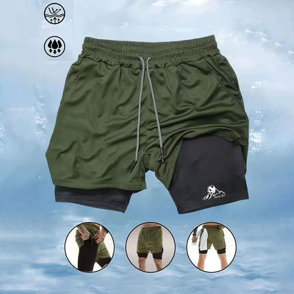 Summer Men's Printed 2-in-1 Running Shorts, Fitness and Casual Shorts (with Phone Pocket and Towel Loop), Factory Wholesale Pric