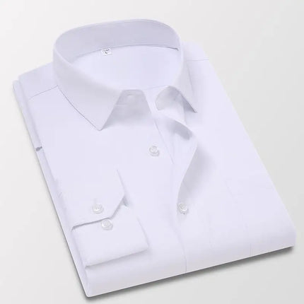 Men's Slim Fit Long Sleeve White Shirt Wedding Groomsmen Business Formal Korean Style Polyester Fiber Non-Iron Treatment