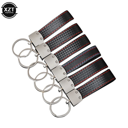 Fashion Black-red Leather Car Keychain Key Ring For Audi Sline RS VW R M AMG Rline GTI 3-color sports Key Chain Pendant