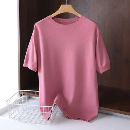 2025 Superfine Merino Wool T-Shirt Men's Knitted O-neck Breathable Thin Cashmere Short Sleeve Tee Solid Color Tops