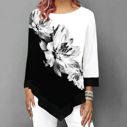 Women's Shirt Spring Summer Blouse 3/4 Sleeve Casual Printing Female Fashion Shirt Tees Tops Plus Size 5XL Street Shirt