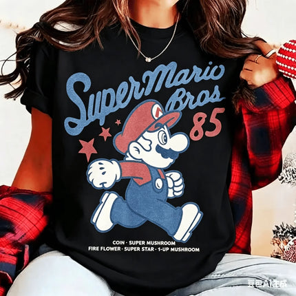 Anime Super Mario Bros '85 Vintage T-shirt Birthday Gift T-shirt 2026Summer New Men's Women Y2K Hip-hop Cotton Oversized T-shirt