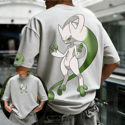 Pokemon  Anime Mewtwo Y Printed Pure Cotton Unisex T-shirt Summer New Street Hip-hop Loose Casual Y2K Parent-child Top