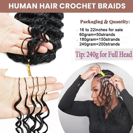 Feathered Deep Wave 240g for Full Head Miracle Knots Crochet 100% Human Hair for Boho Braids Pre-divided Wavy Bulk Hair Bundles
