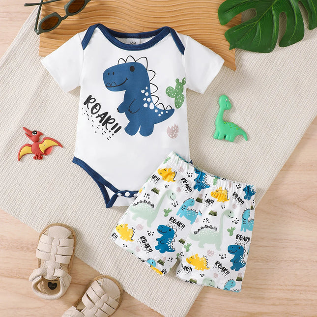 0-18 Months old Baby boy Summer Set Dinosaur Print Short sleeved and Shorts Set for Newborn Baby Boy Casual Style Clothing