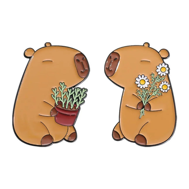 Cute Capybara Enamel Pins Cartoon Animal  Metal Brooches Shirt Backpack Lapel Badge Jewelry Gift for Kids Friends
