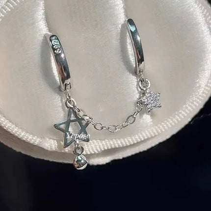 1PCS Silver Color Star Chain Double Ear Hole Stainless Steel Ear Bone Nail Y2K Fashion Hottie Earrings for Women Jewelry