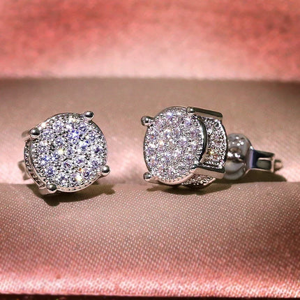 Luxury Gold Color Round CZ Stud Earrings Hip Hop Zircon Stud Earrings Piercing Ear Accessories Hiphop Trend Jewelry