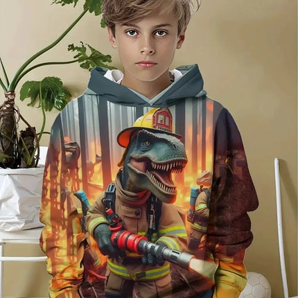 Boys' Hoodies Dinosaur 3D Print Autumn Long Sleeve Tops Pullover Baby Boy Clothes Sweatshirt Outdoor Casual Children's Clothing