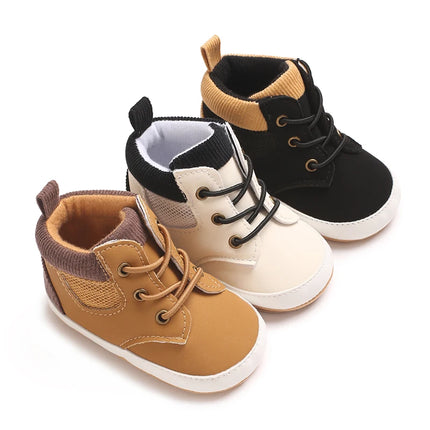 High-Top New 0-18M Baby and Children's Shoes Fashionable and Sporty PU Soft Rubber Sole First Walking Casual Sports Shoes